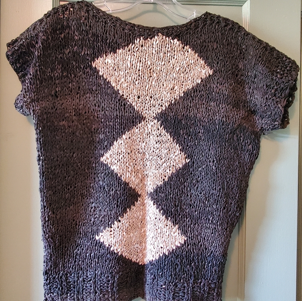 Chamois Top, Woven, Gray, White, and Ivory, Med,